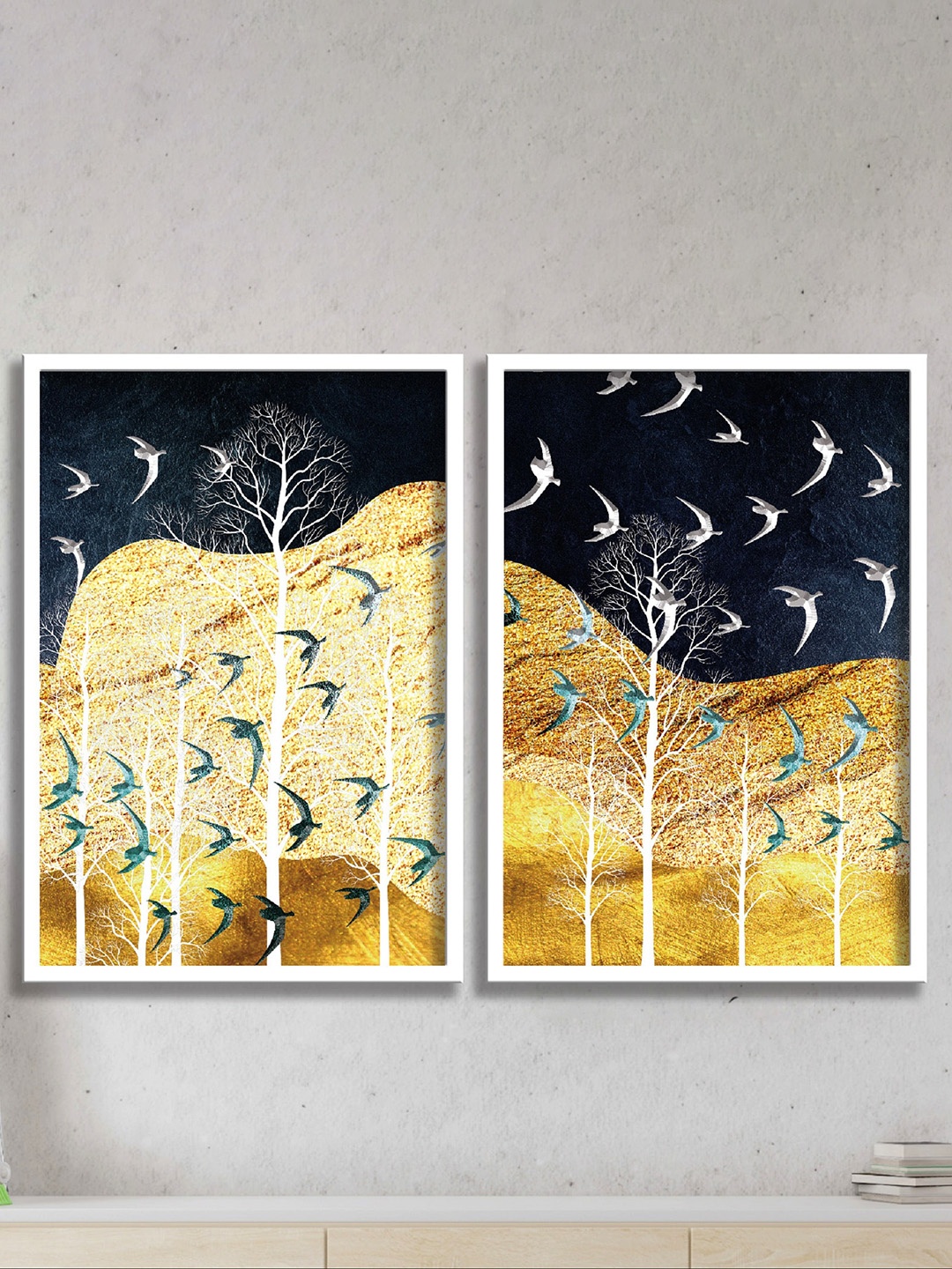 

SAF Yellow & Black 2 Pieces Nature Painting Wall Arts