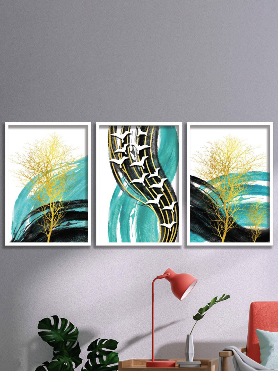 

SAF White & Blue 3 Pieces Nature Painting Wall Arts