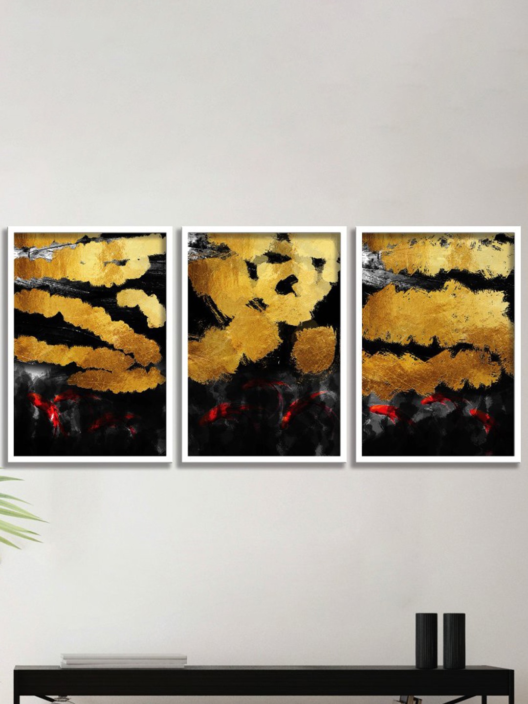 

SAF Black & Brown 3 Pieces Abstract Painting Wall Arts