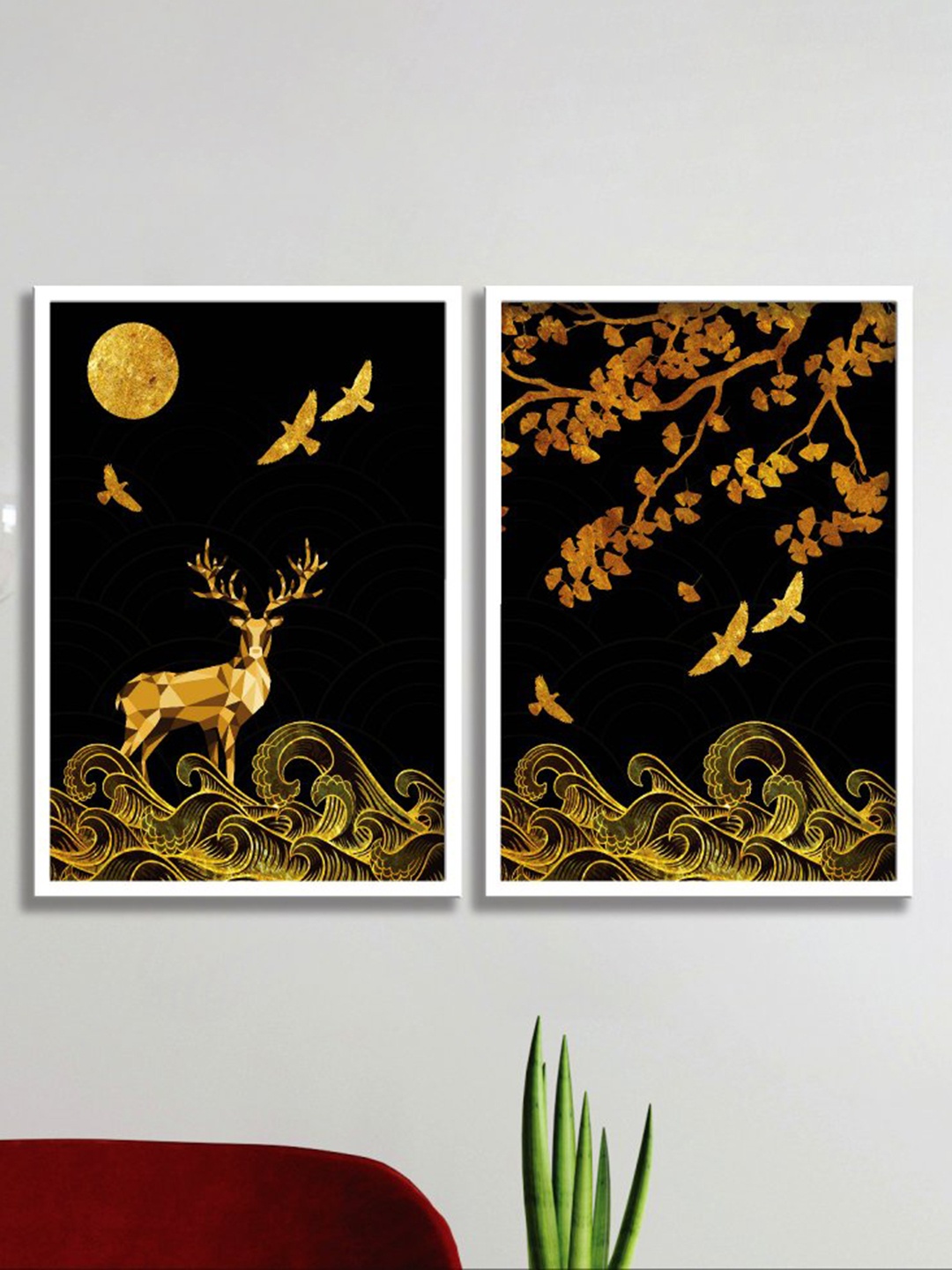 

SAF Black & Yellow 2 Pieces Nature Painting Wall Arts