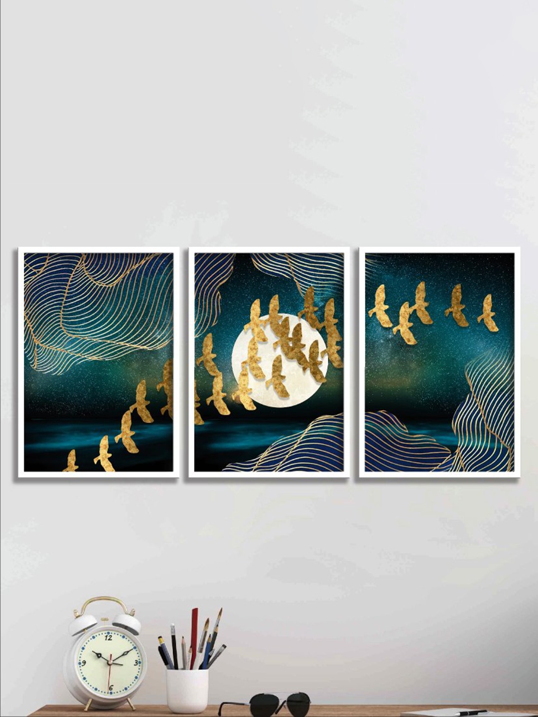 

SAF Blue & White 3 Pieces Abstract Painted Wall Art