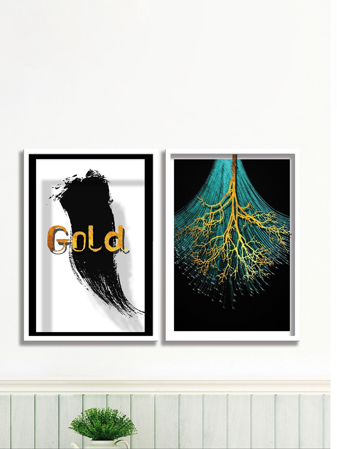

SAF White & Black 2 Pieces Modern Painted Wall Art