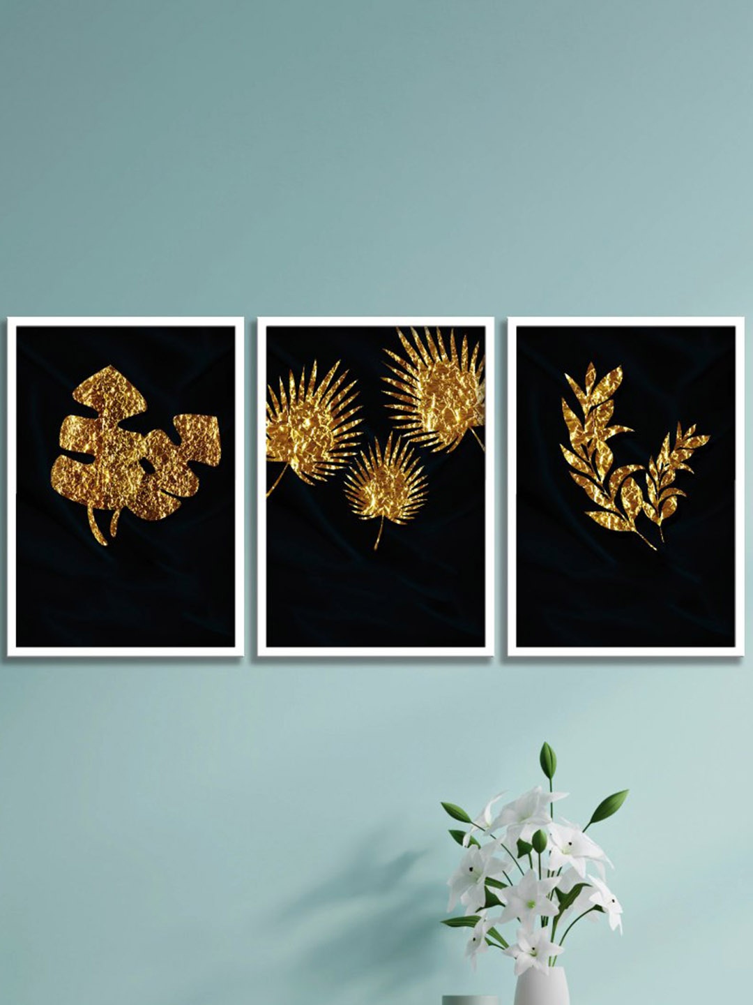 

SAF Green & Black 3 Pieces Tropical Leaves Painting Framed Wall Art