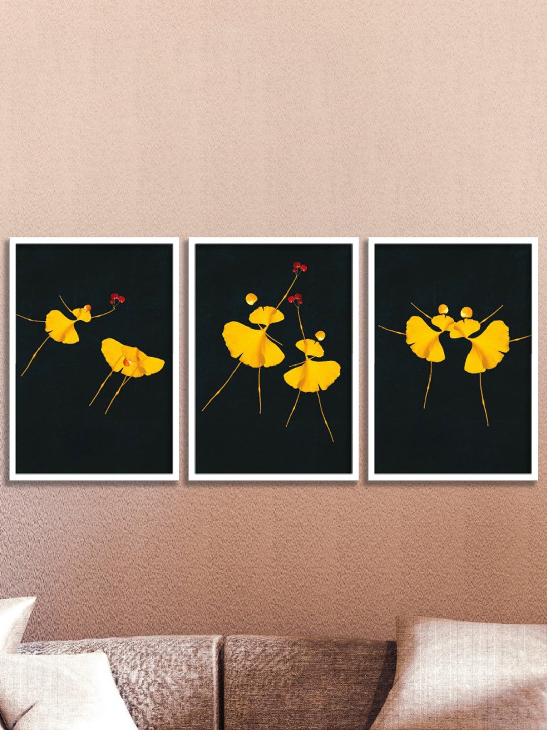 

SAF Black & Yellow 3 Pieces Dancing Pose Painted Wall Art