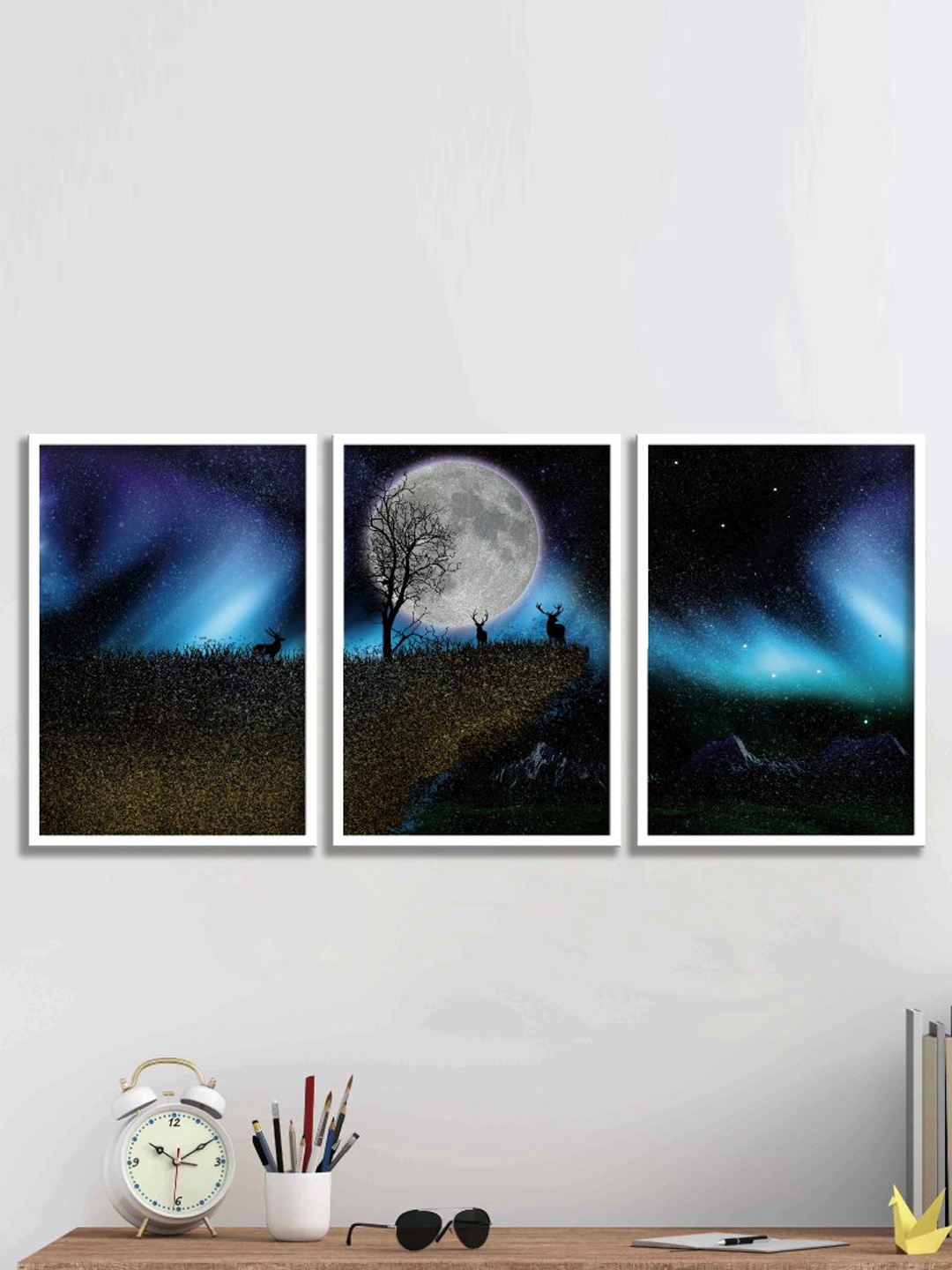 

SAF Blue & Green 3 Pieces Nature Painted Framed Wall Art