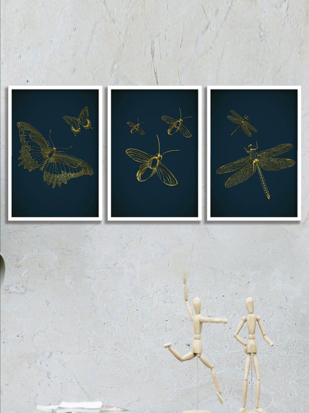 

SAF Blue & Gold Toned 3 Pieces Butterfly Painted Wall Art