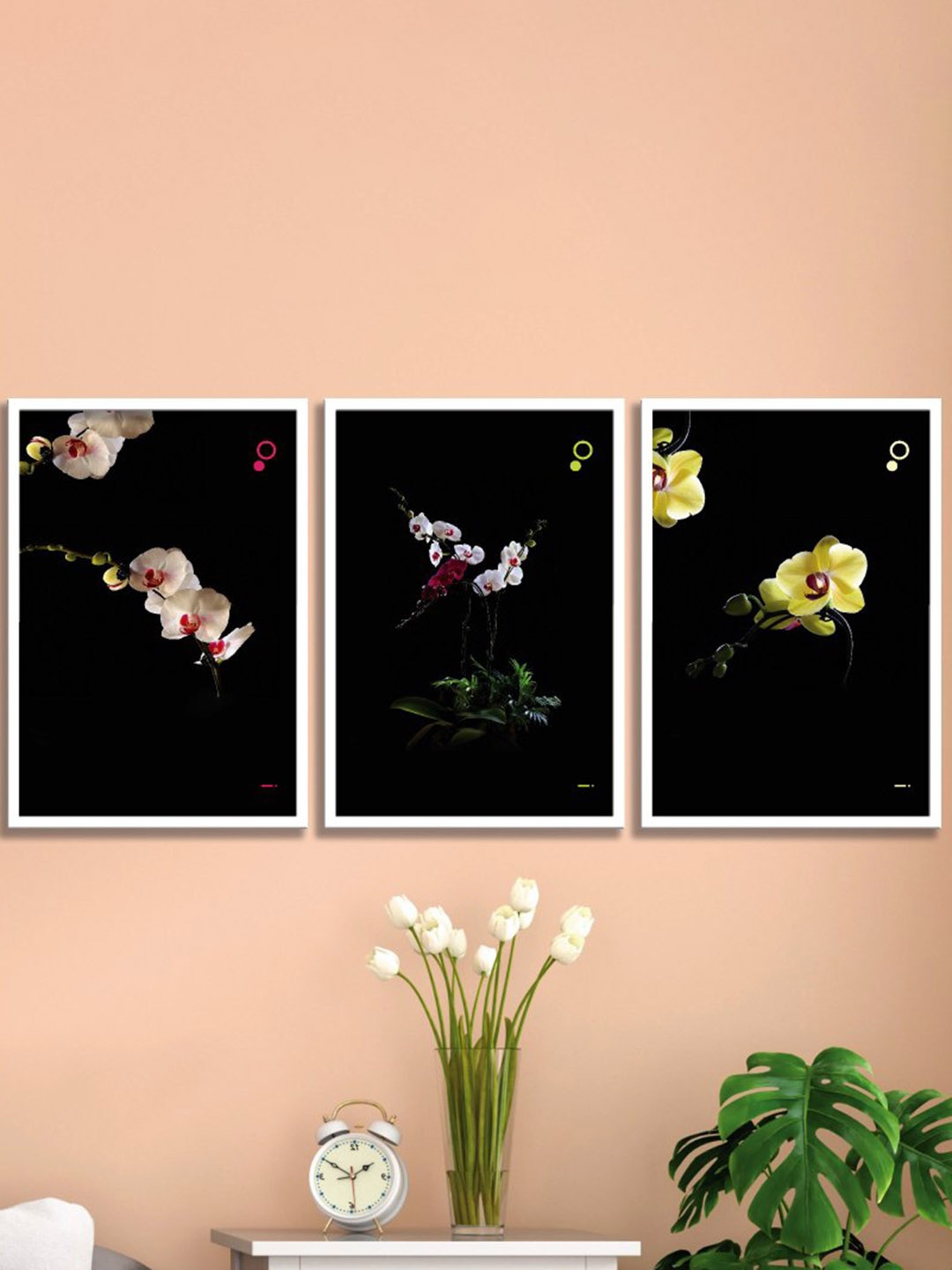 

SAF Yellow & Black 3 Pieces Floral Painting Framed Wall Art