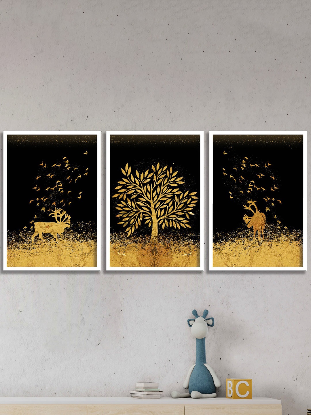 

SAF 3-Pcs Black & Brown Nature Painting Wall Art