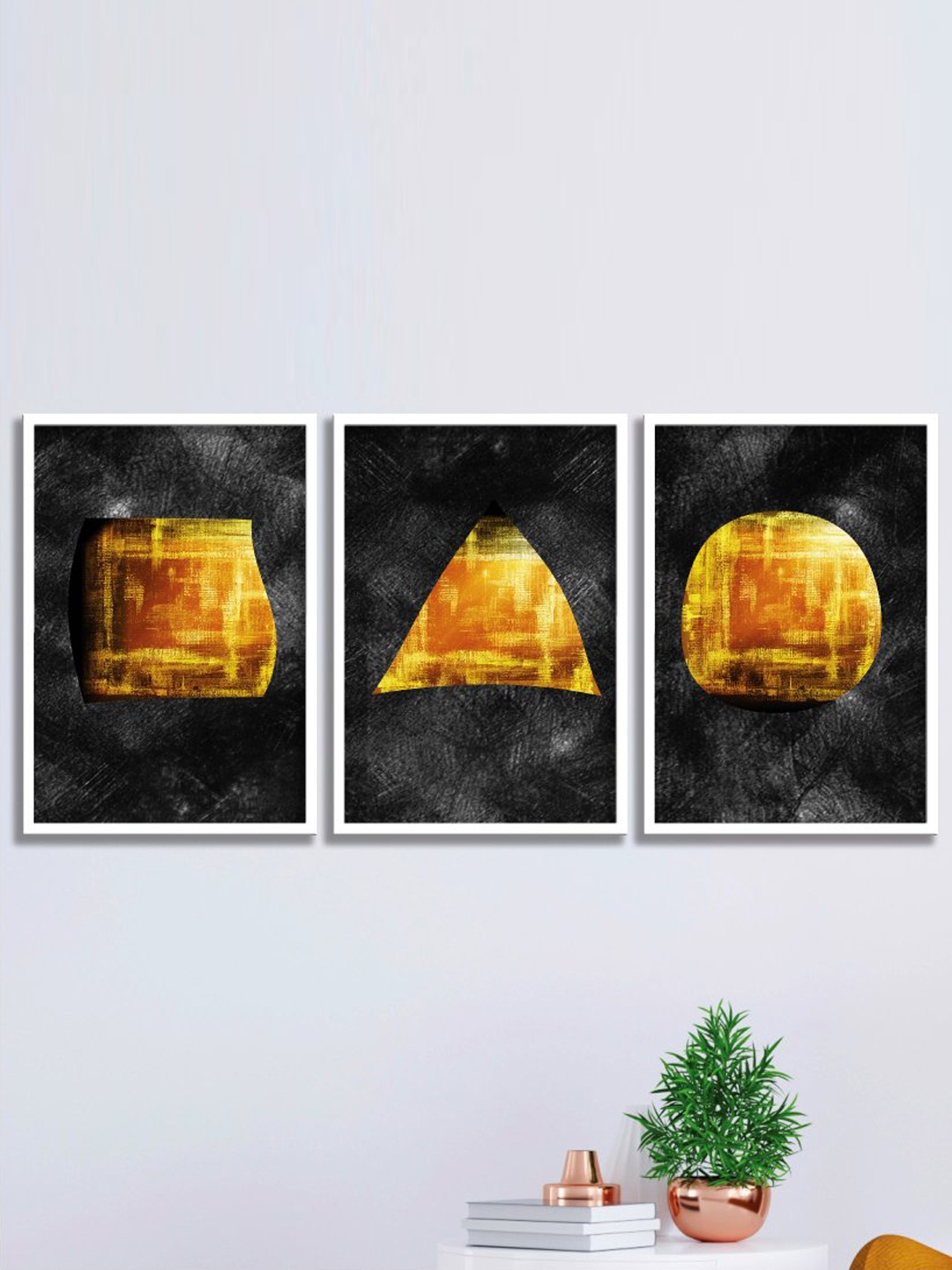

SAF 3-Pcs Black & Yellow Abstract Painting Wall Art
