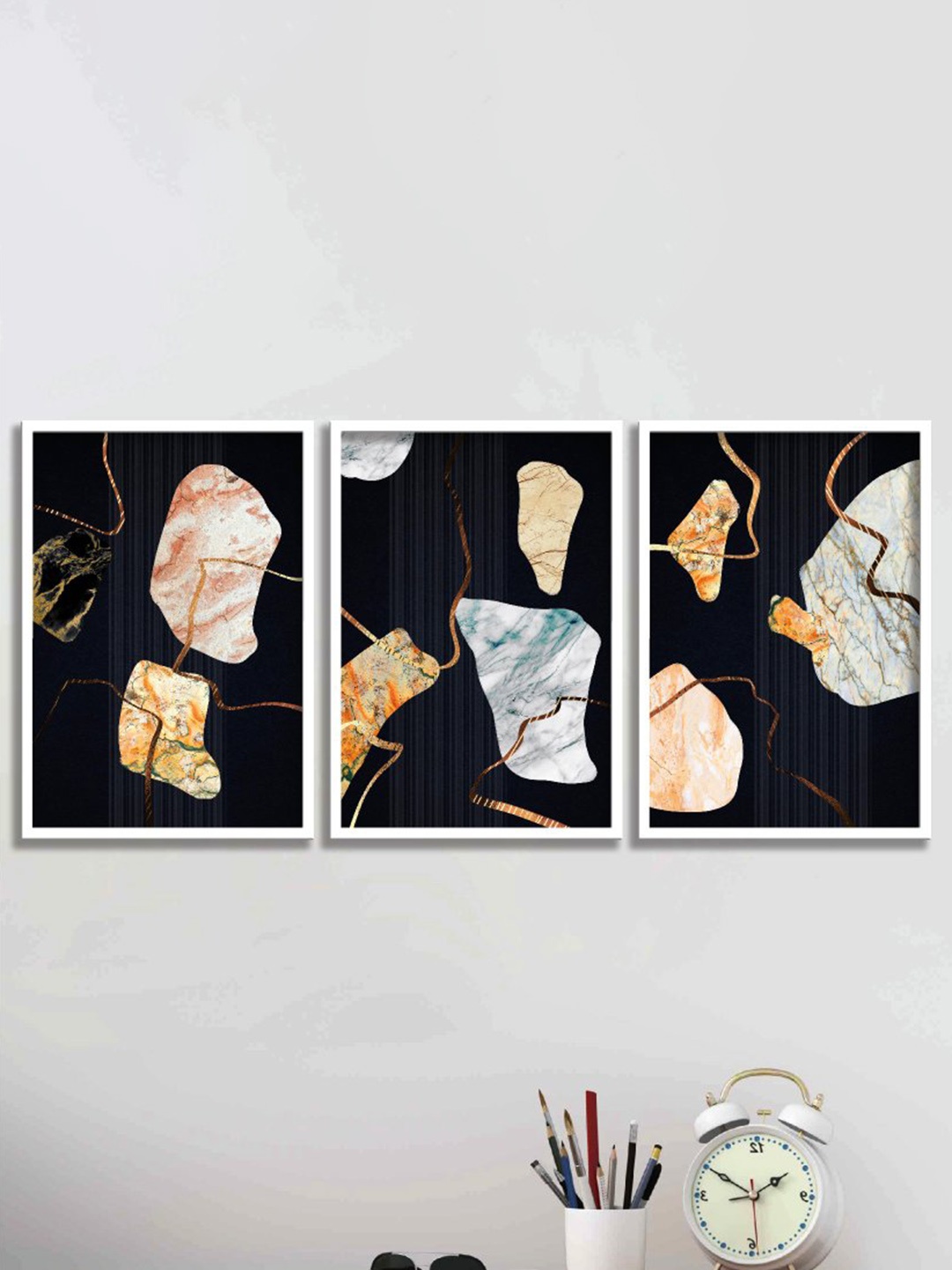 

SAF 3-Pcs Black & Peach Abstract Painting Wall Art