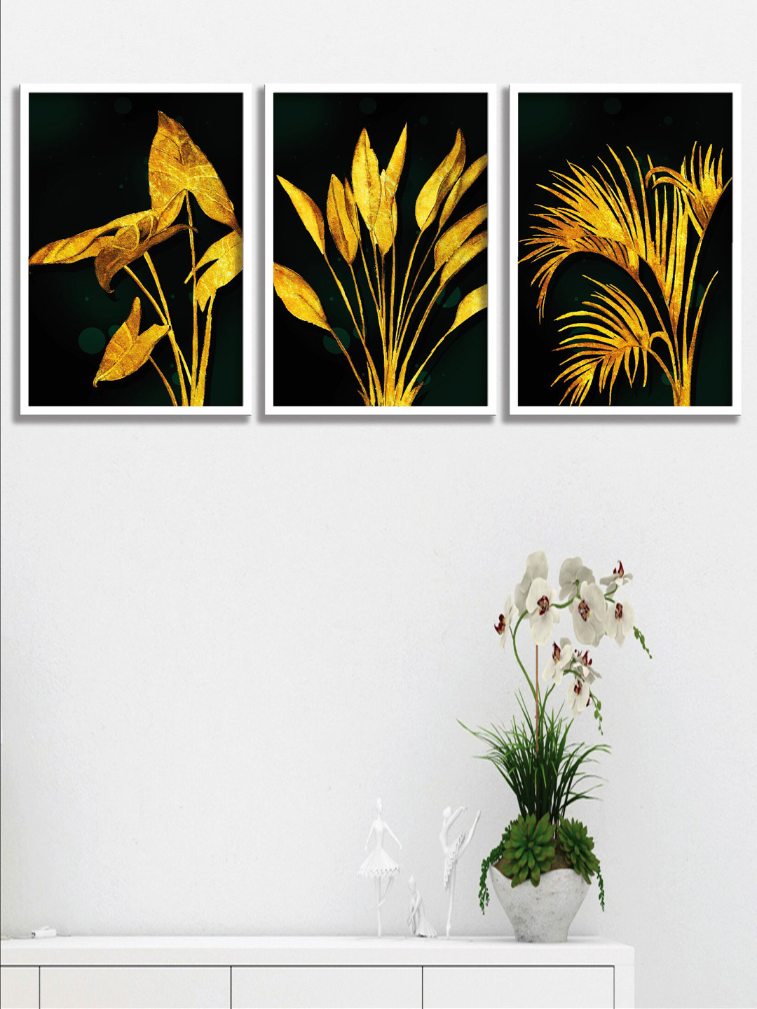 

SAF 3-Pcs Black & Yellow Tropical Leaves Painting Wall Art
