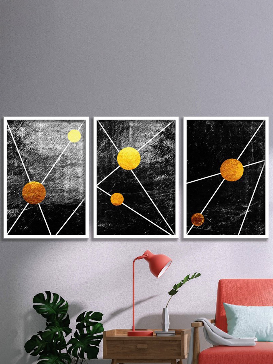 

SAF 3-Pcs Black & Yellow Abstract Painting Wall Art