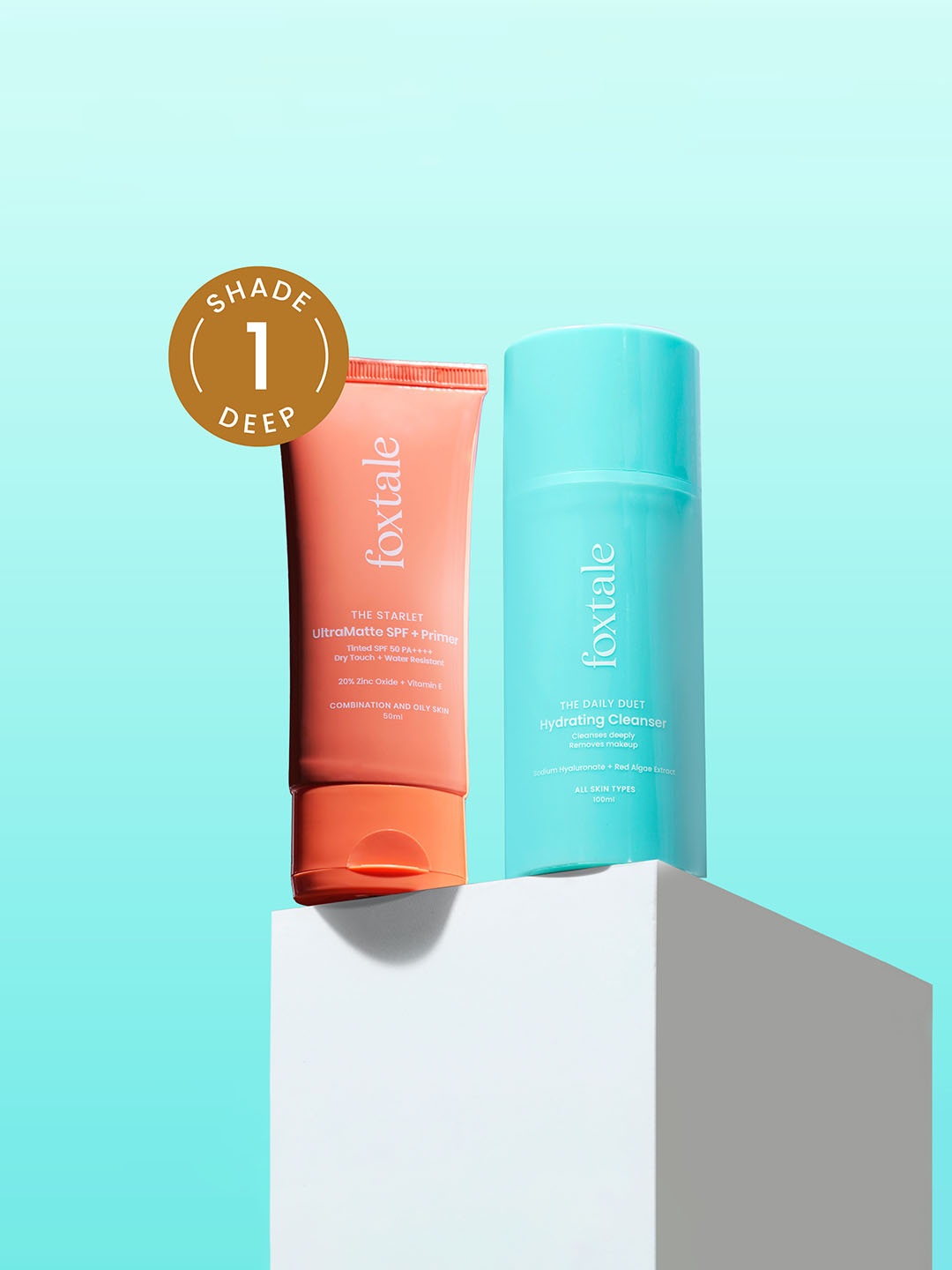 

FoxTale Set of Hydrating Cleanser 100 ml & Ultra Matte SPF + Primer 50 ml - Deep 1, Blue