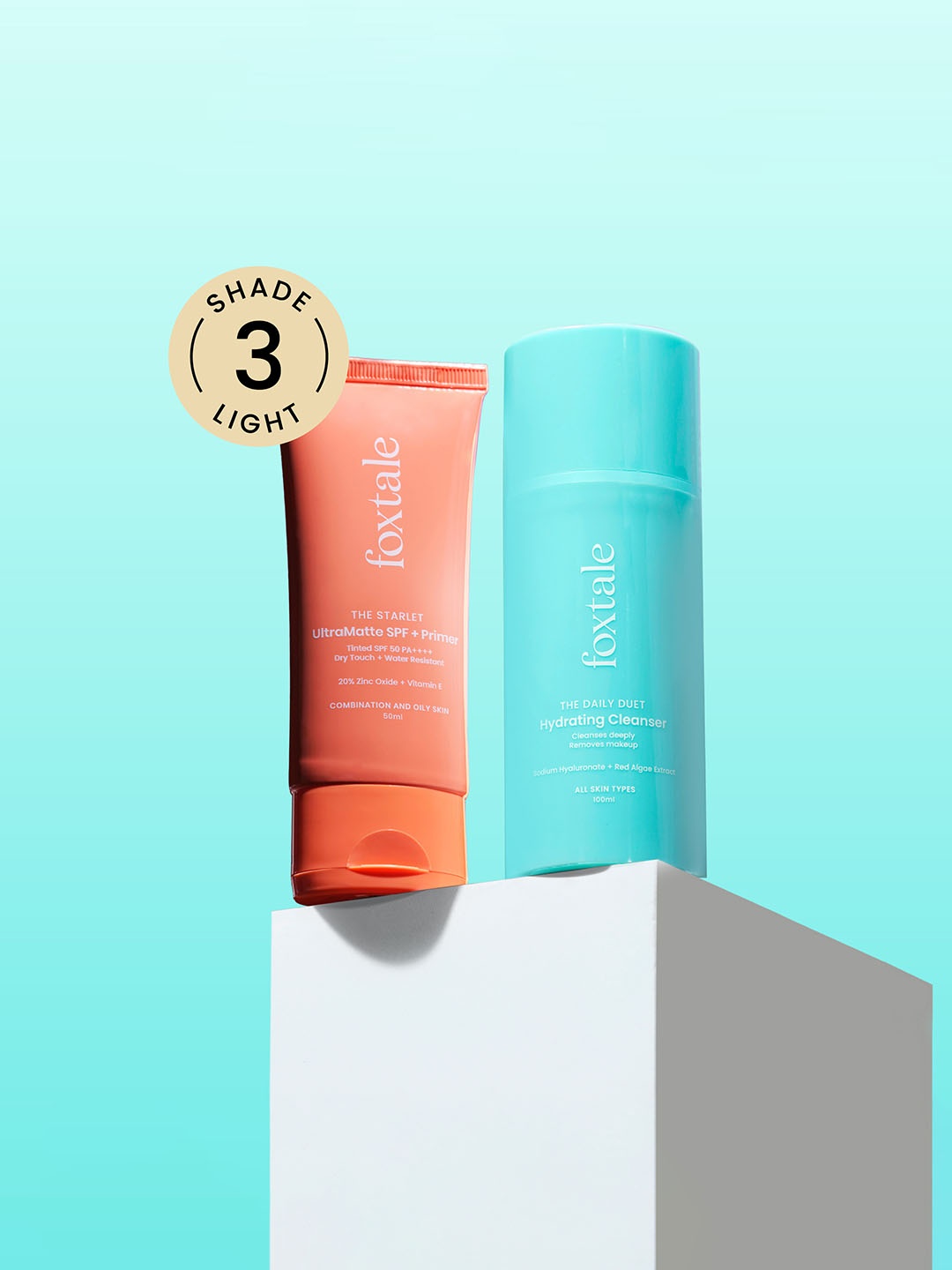 

FoxTale Set of Hydrating Cleanser 100 ml & Ultra Matte SPF + Primer 50 ml - Light 3, Blue