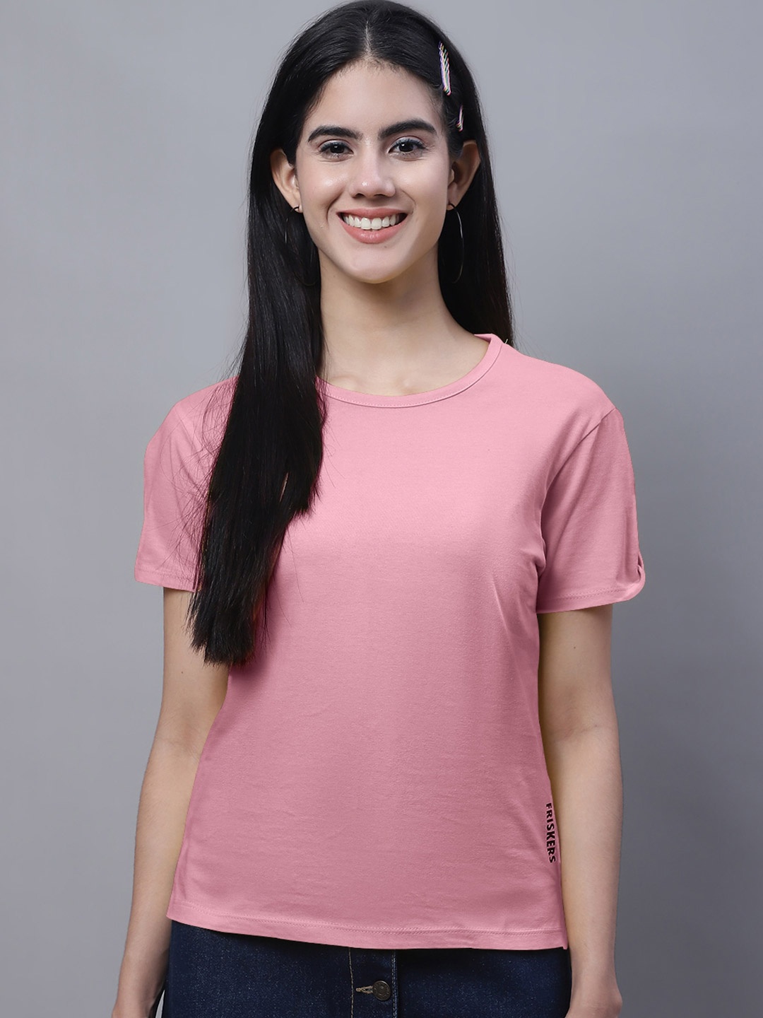 FBAR Pure Cotton Slit Sleeves Top, Pink