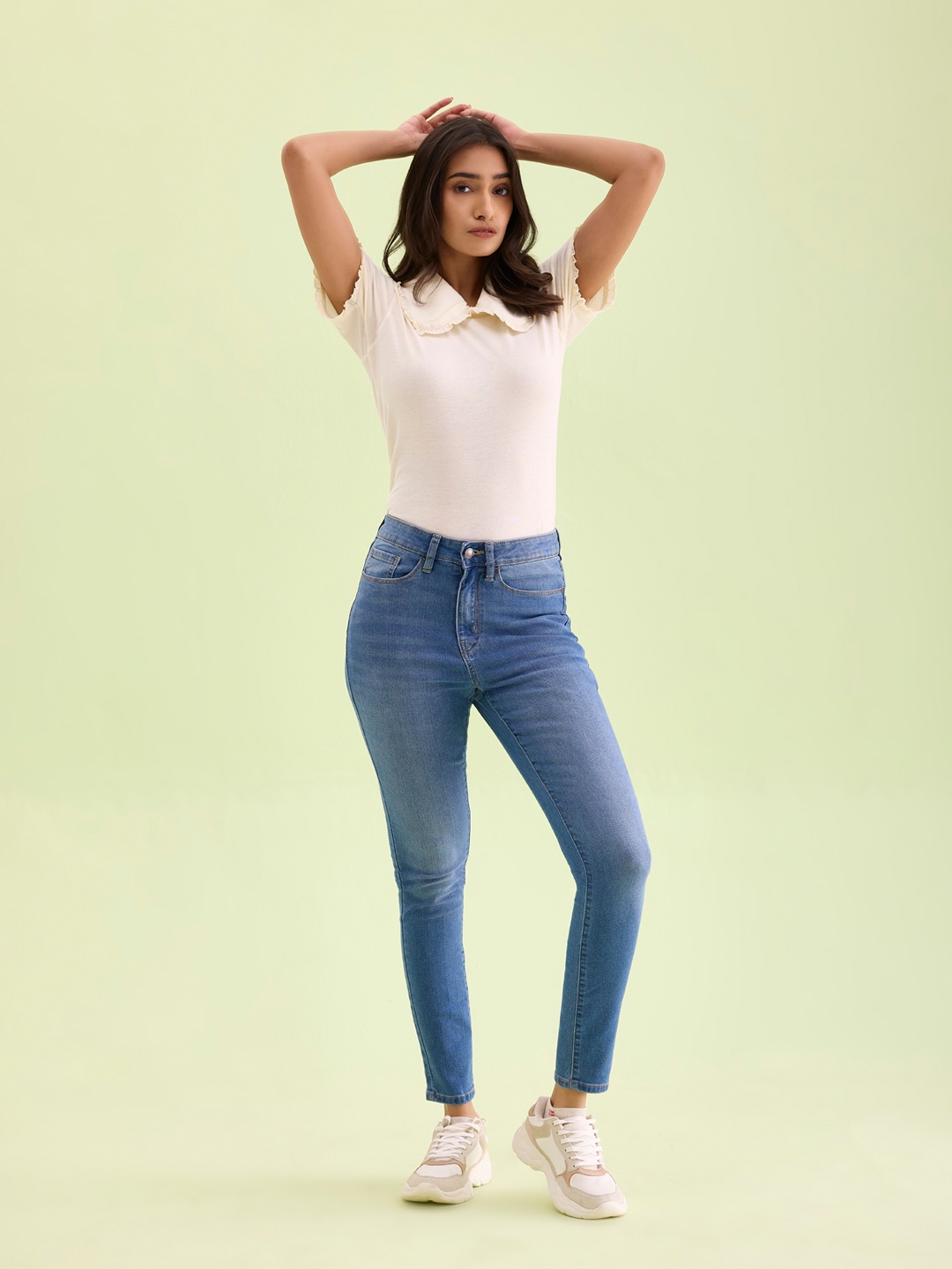 

Go Colors Women Skinny Fit Heavy Fade Cotton Jeans, Blue