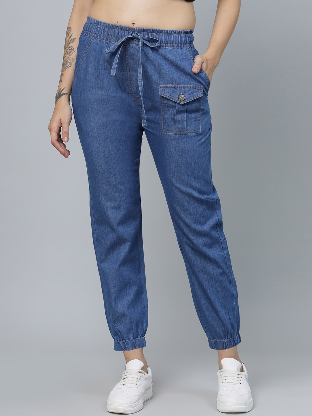 

Roadster Women Blue High Rise Jogger-Fit Clean Look Denim Cotton Jeans