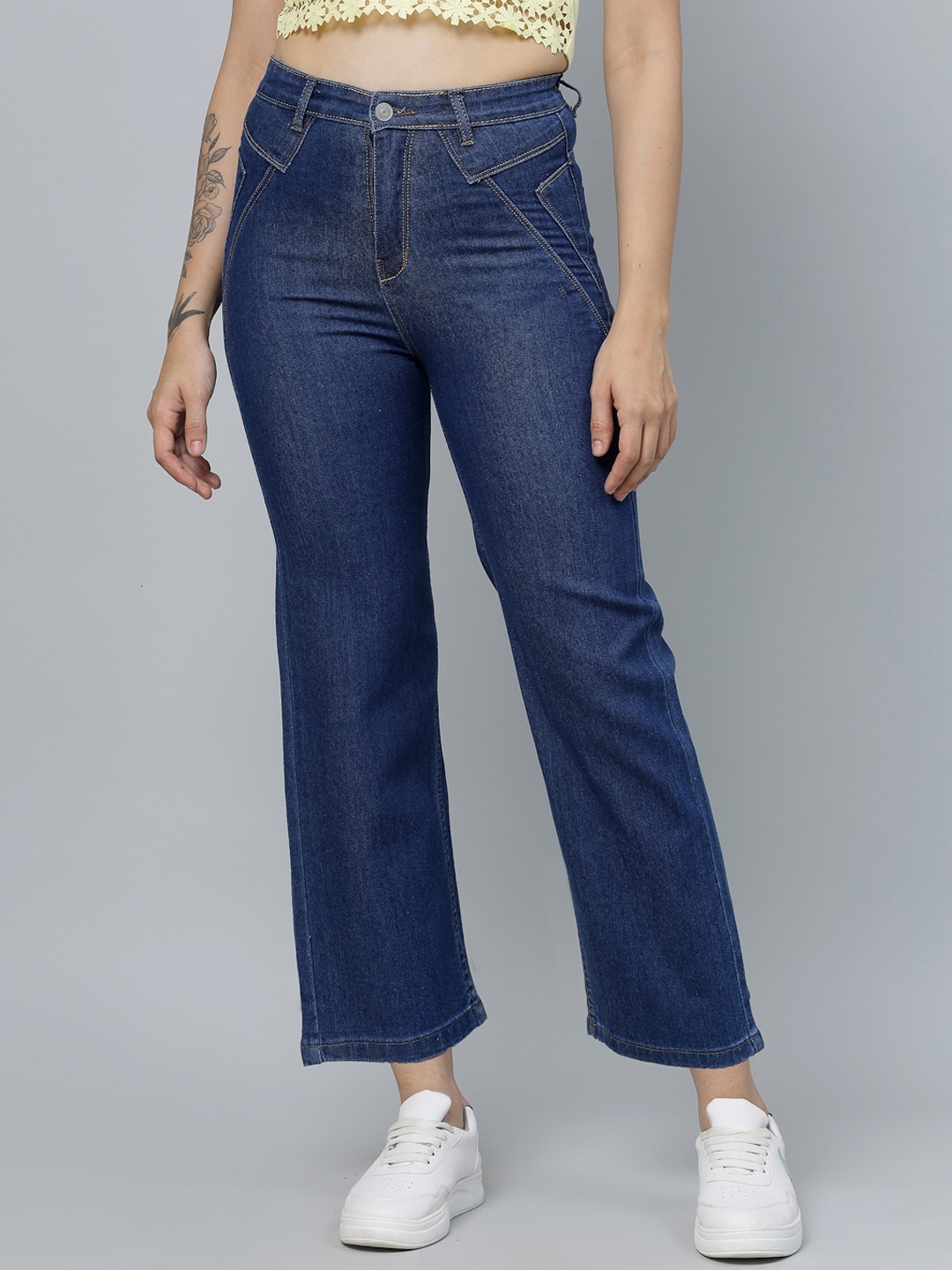 

Roadster Women Blue High Rise Clean Look Denim Cotton Wid Leg Jeans
