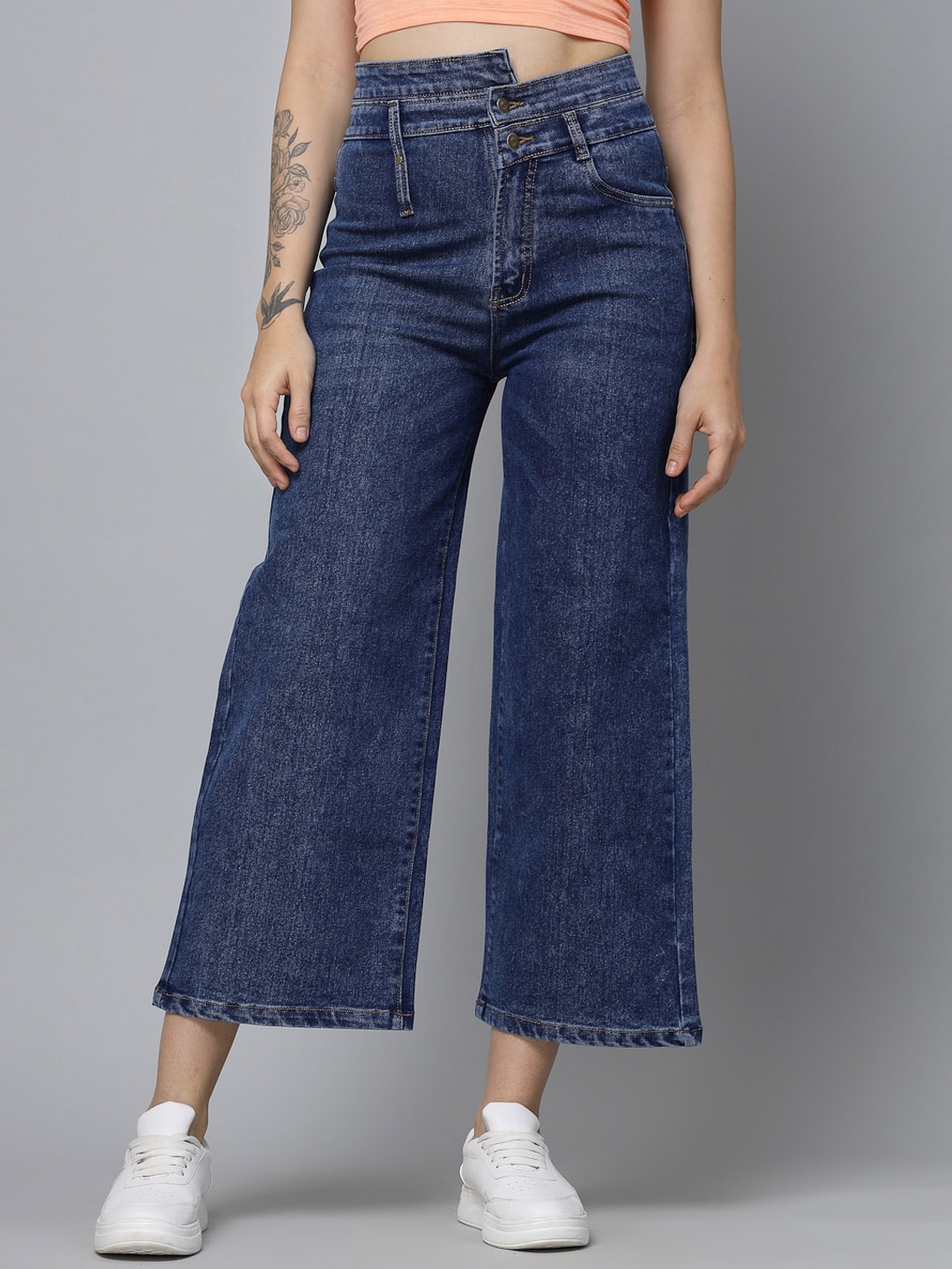 

Roadster Women Blue High Rise Wide Leg Clean Look Denim Cotton Jeans