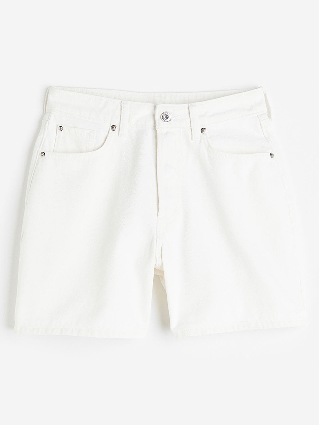 

H&M Women Pure Cotton Bermuda High Denim Shorts, White