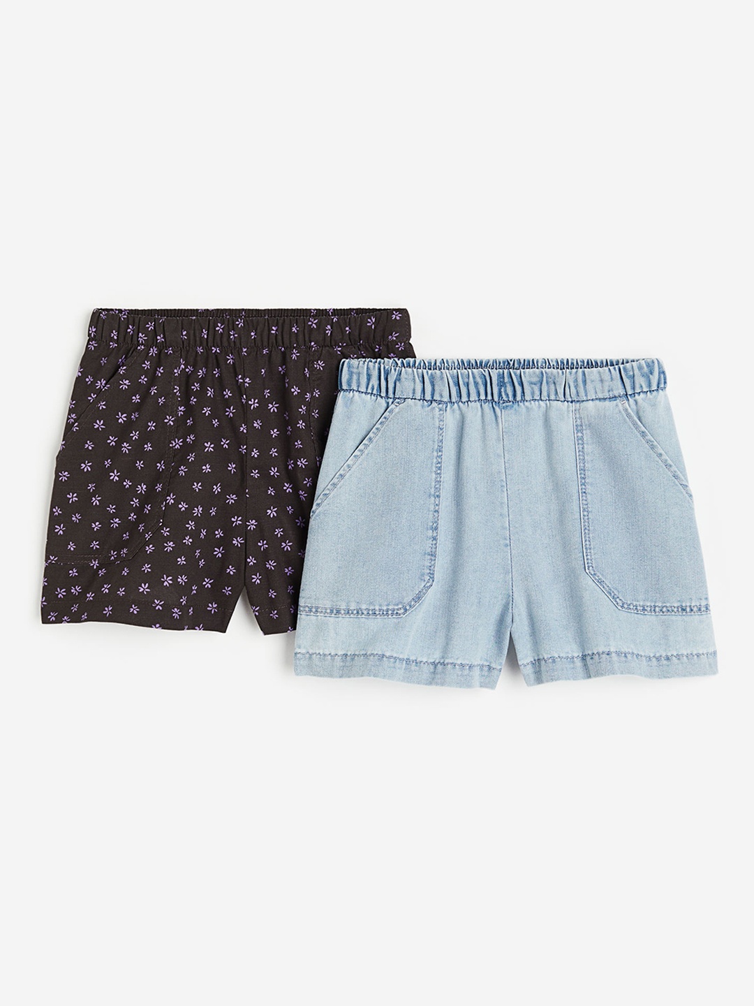 

H&M Girls 2-Pack Cotton Shorts, Black