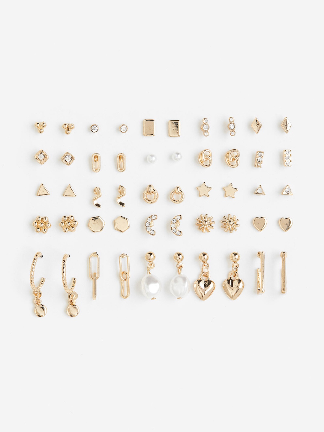 

H&M 25 Pairs Earrings and Studs, Gold