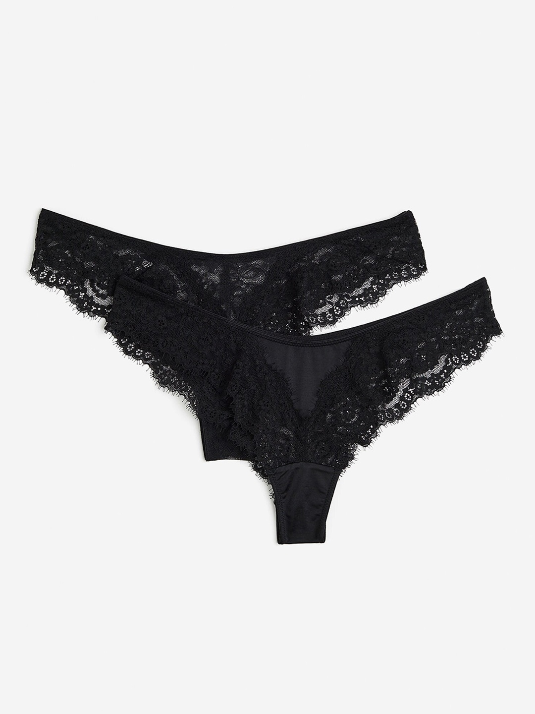 

H&M Women 2-Pack Lace Brazilian Briefs, Black