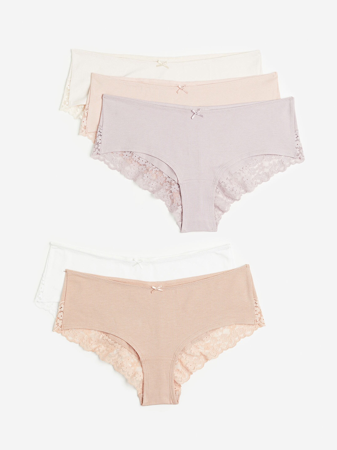 

H&M Women 5-Pack Lace-Trimmed Cotton Hipster Briefs 1134565003, Pink