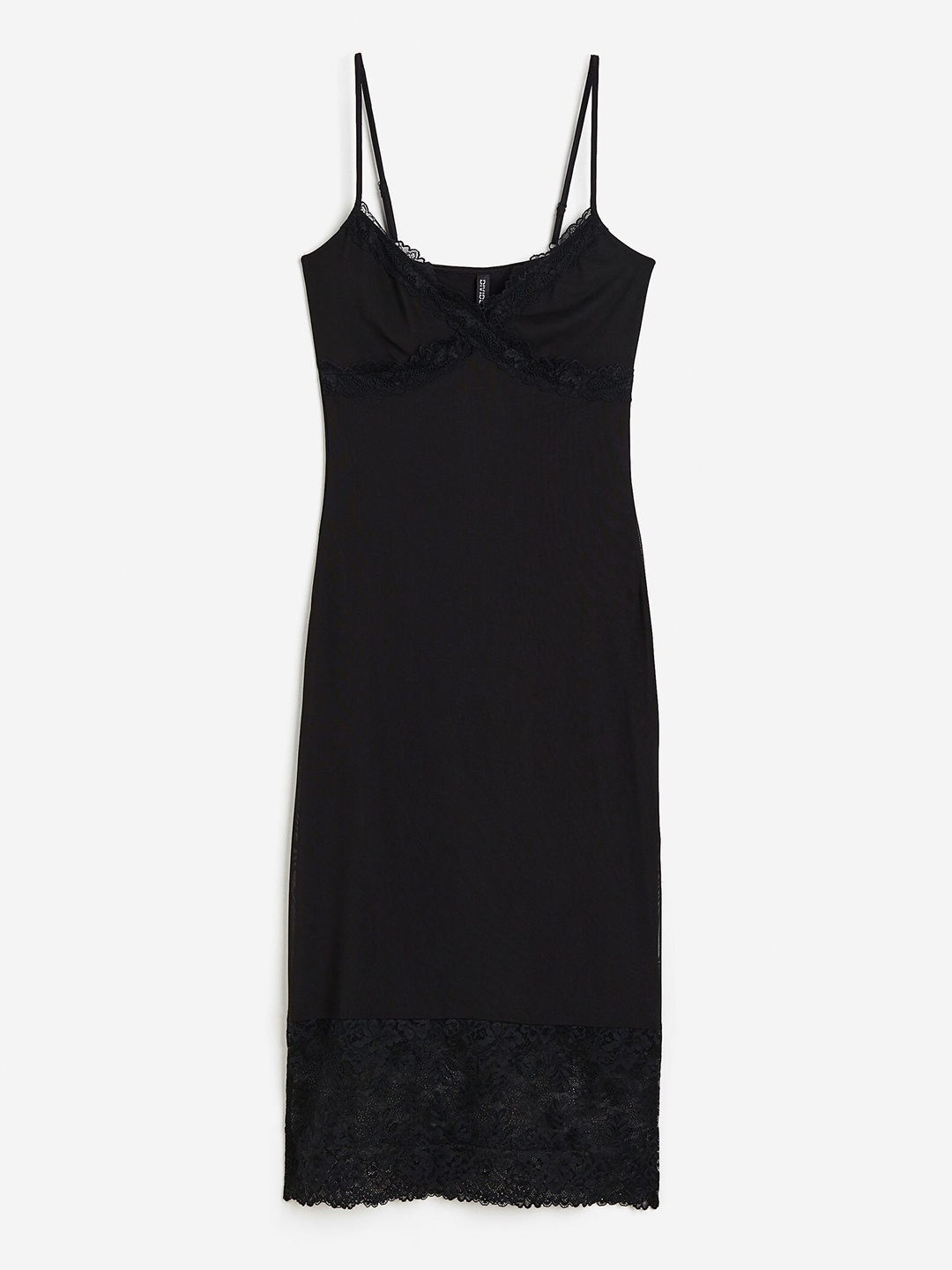 

H&M Lace-Trimmed Mesh Dress, Black