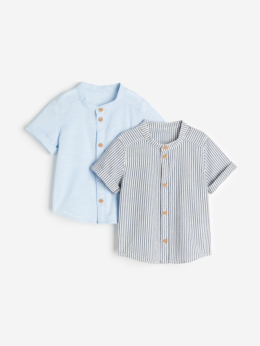 

H&M Boys 2-Pack Cotton Grandad Shirts, Blue