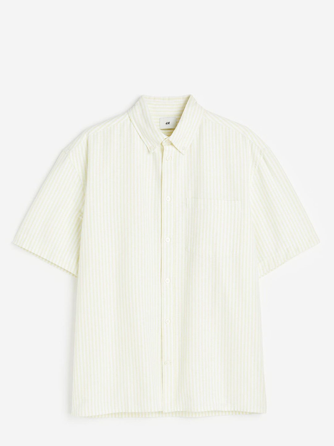 

H&M Men Cotton Relaxed Fit Short-Sleeved Oxford Shirt, Yellow