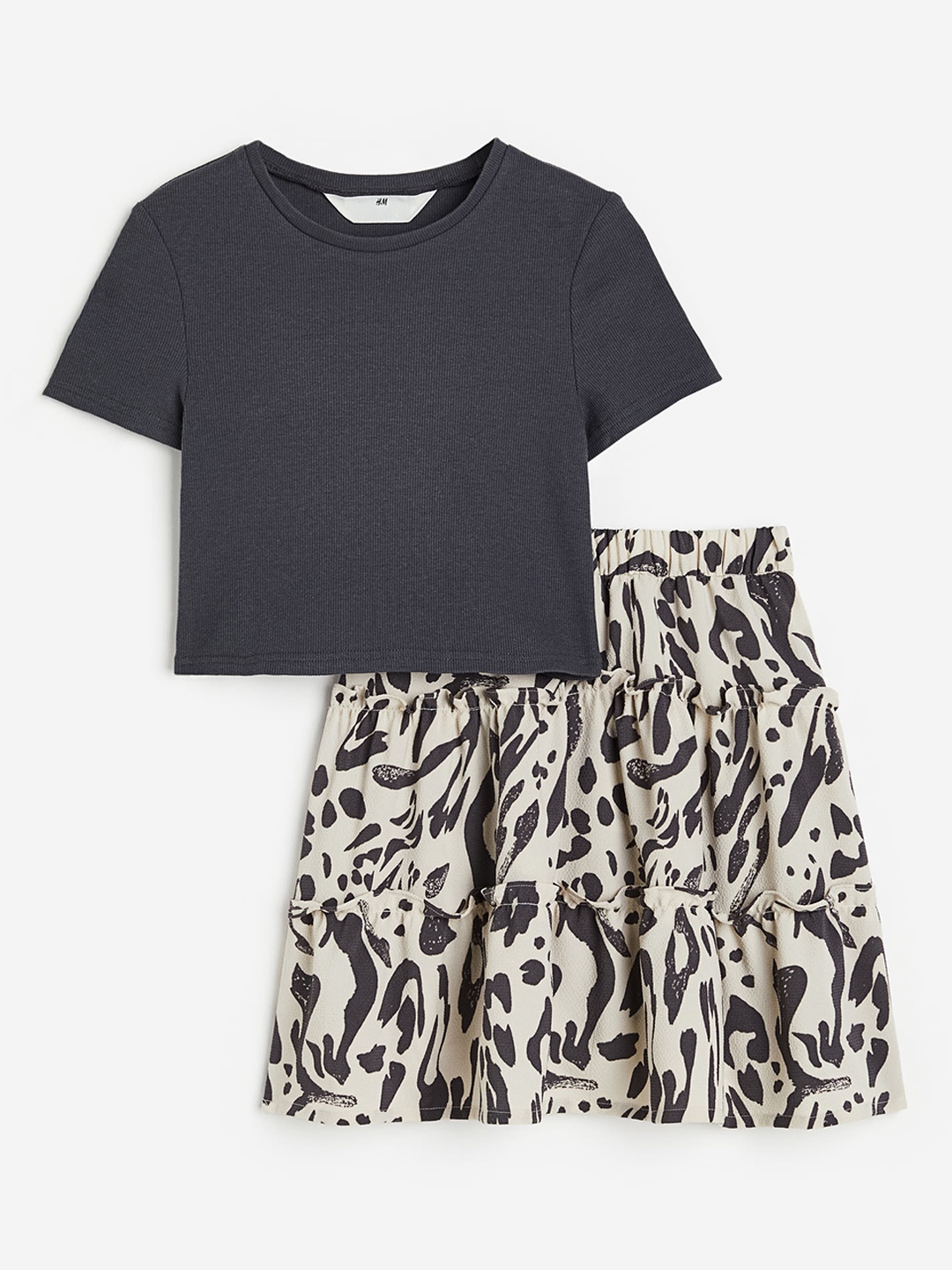 

H&M Girls 2-Piece Top And Skirt Set, Beige
