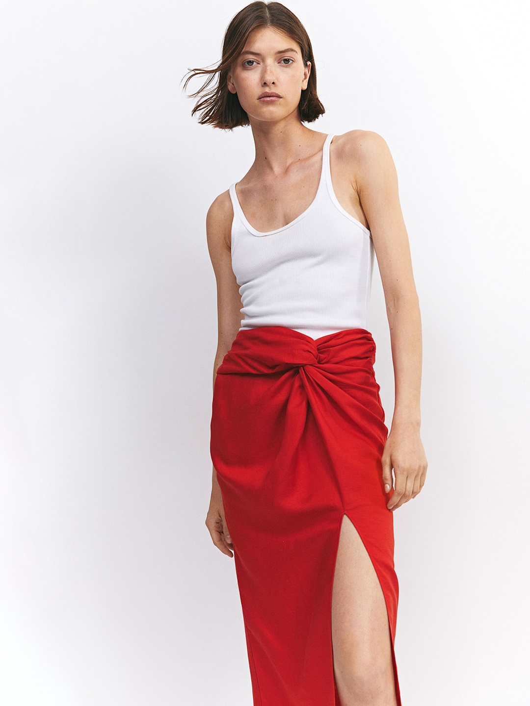 

H&M Knot Detail Skirt, Red