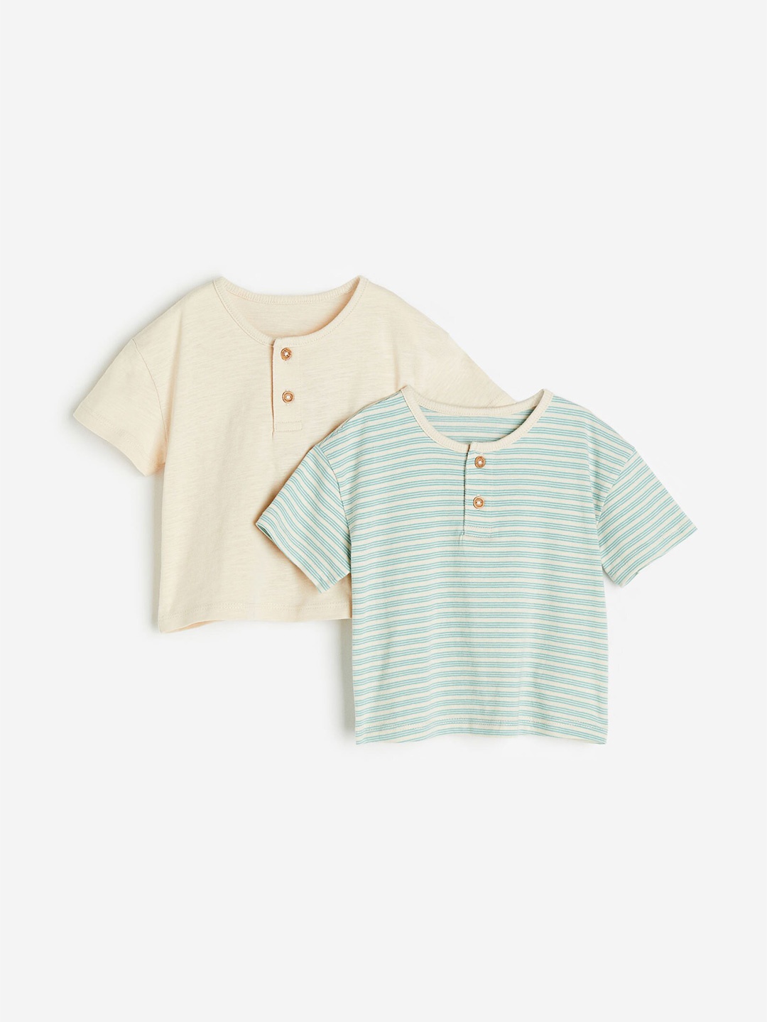 

H&M Boys 2-Pack Cotton Henley Tops, Beige