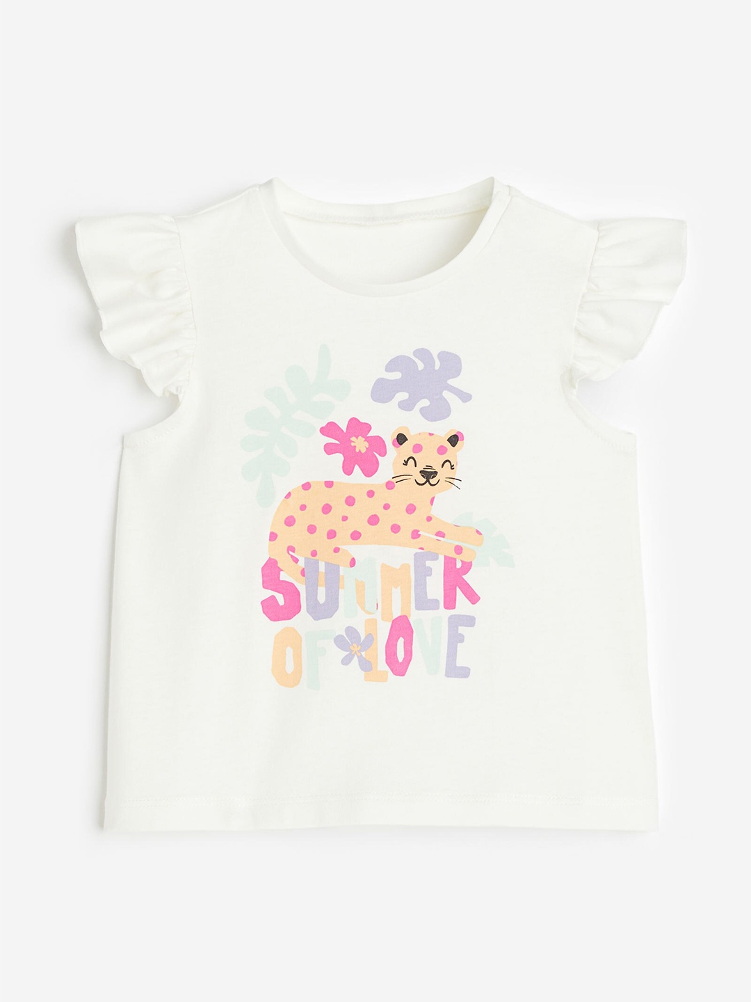 

H&M Girls Pure Cotton Printed T-shirt, White
