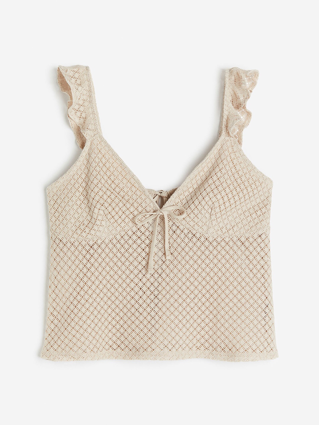 

H&M Pure Cotton Tie-Detail Jersey Top, Beige