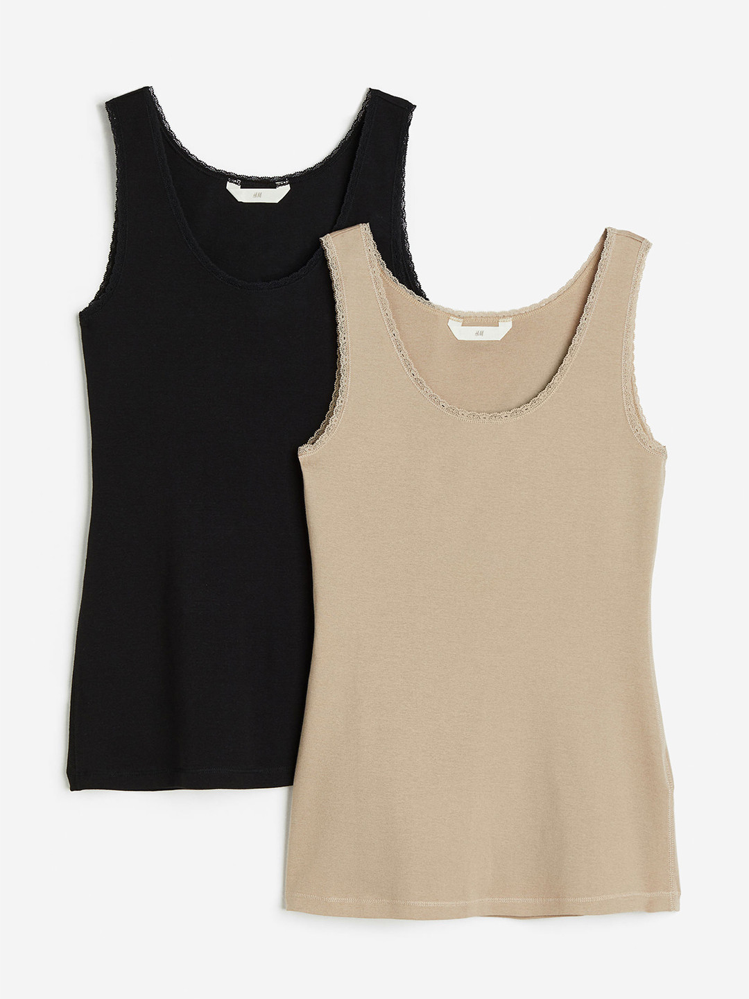 

H&M 2-Pack Lace-Trimmed Vest Tops, Beige
