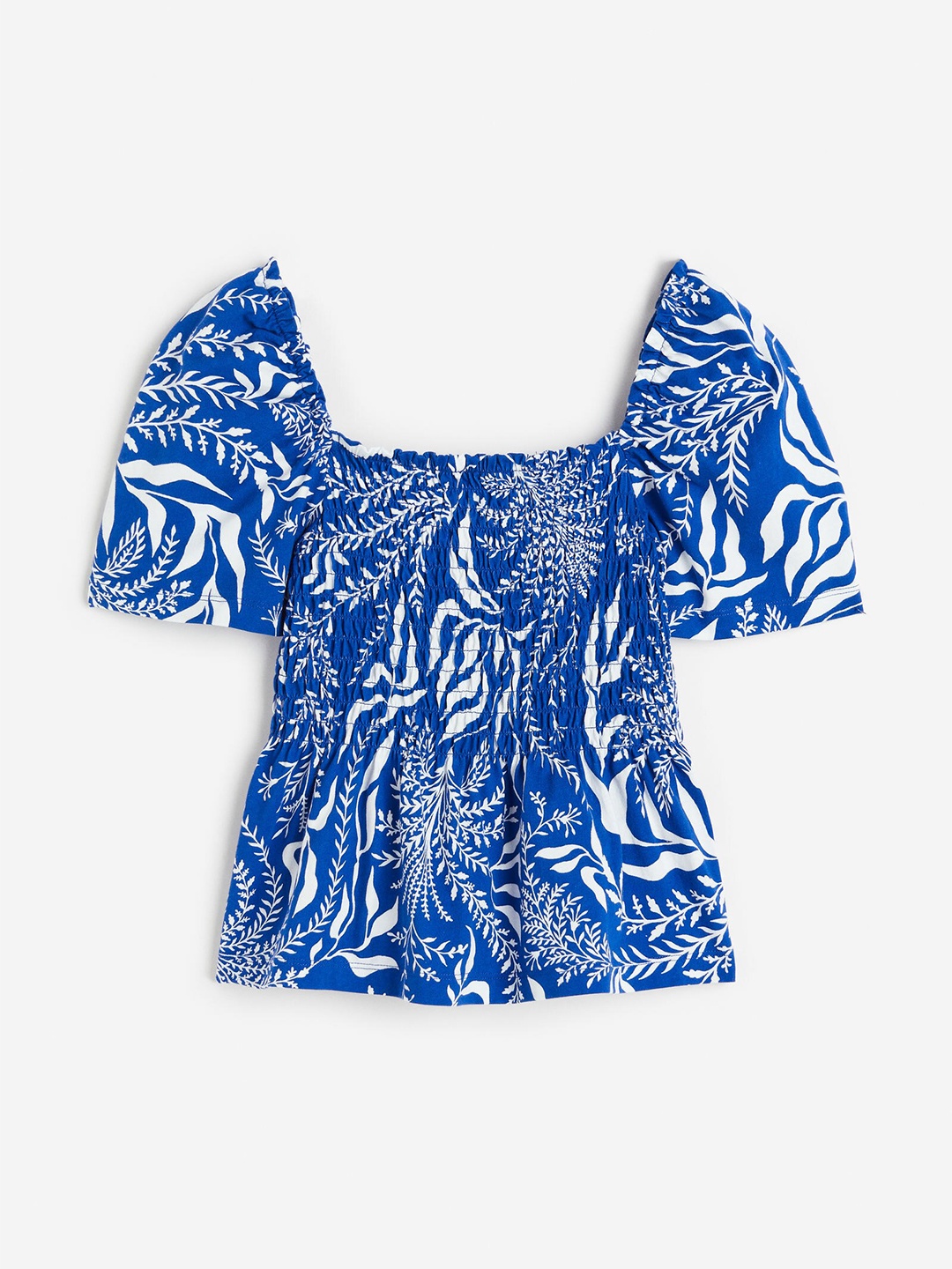 

H&M Pure Cotton Smocked top, Blue
