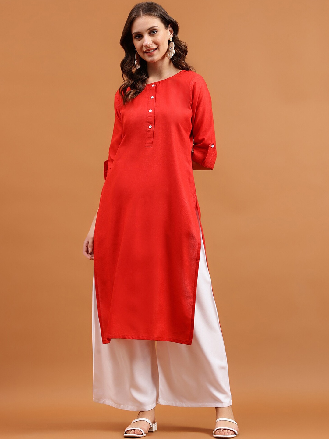 

Globon Impex Round Neck Kurta, Red