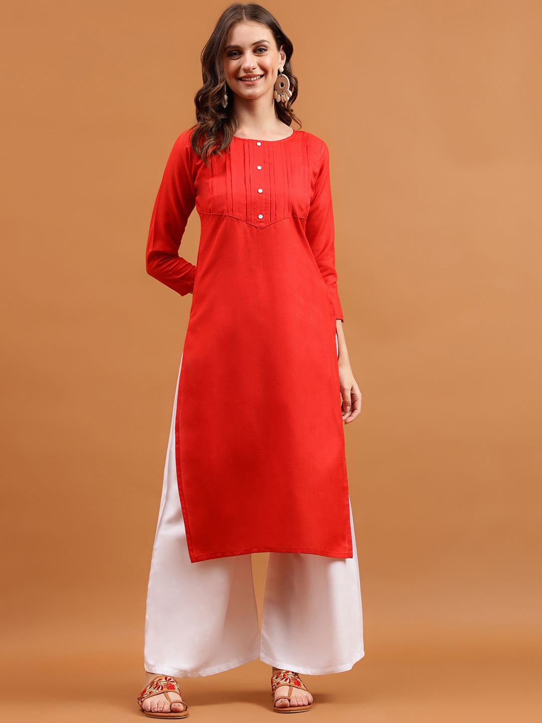 

Globon Impex Round Neck Stright Kurta, Red