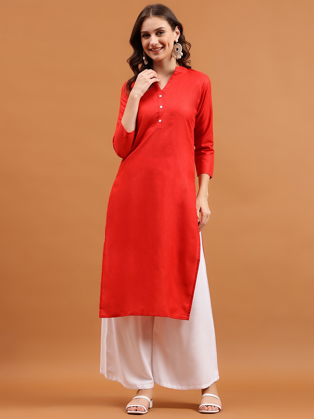 

Globon Impex Mandarin Collar Long Sleeves Kurta, Red