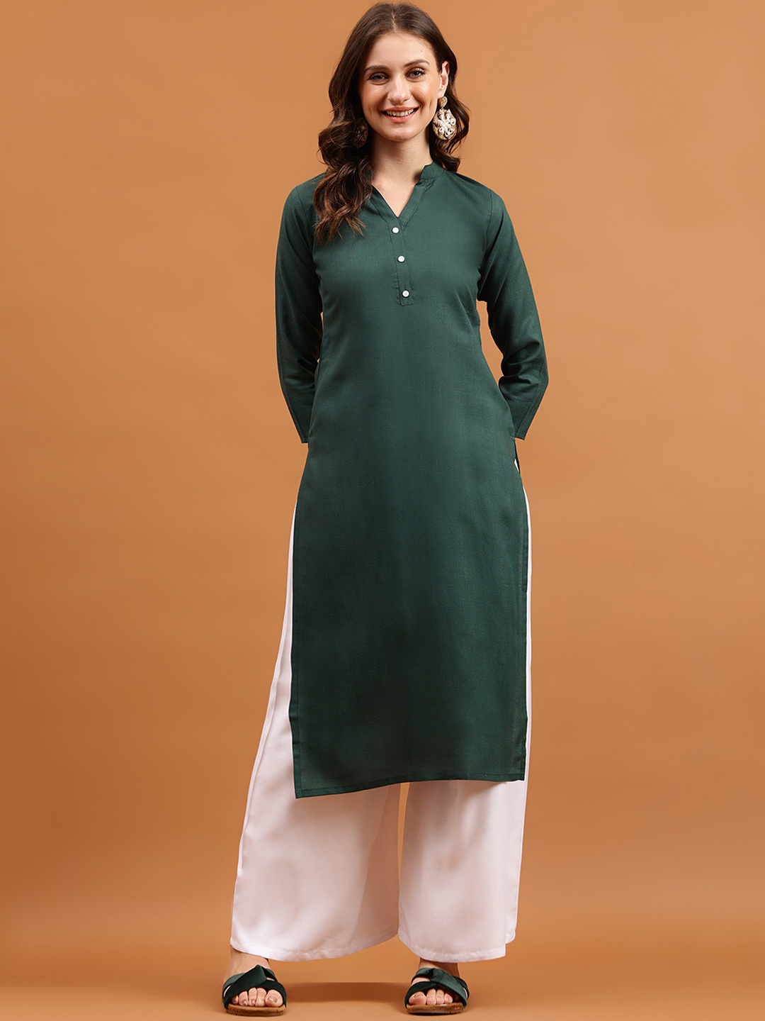 

Globon Impex Mandarin Collar Stright Kurta, Green