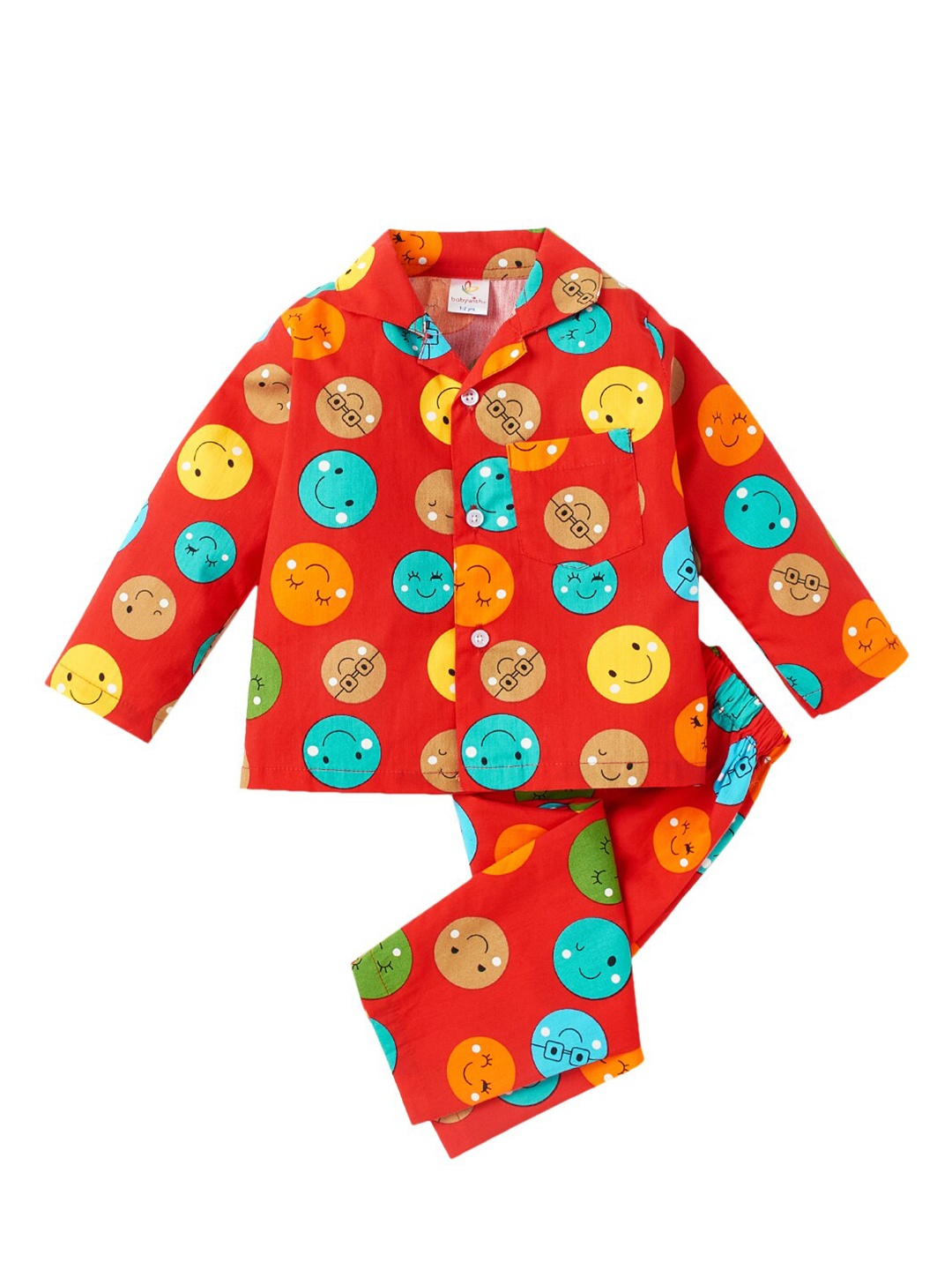 

Babywish Kids Lapel Collar Printed Night suit, Multi