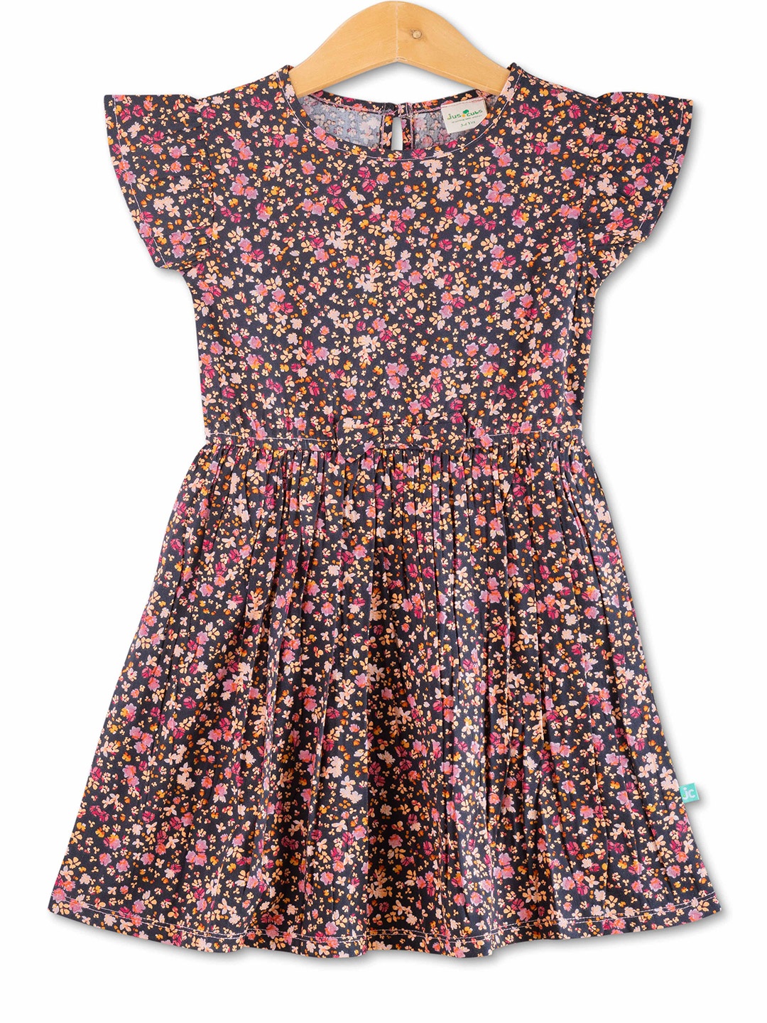 

JusCubs Girls Floral Printed Flutter Sleeve Fit & Flare Cotton Dress, Black