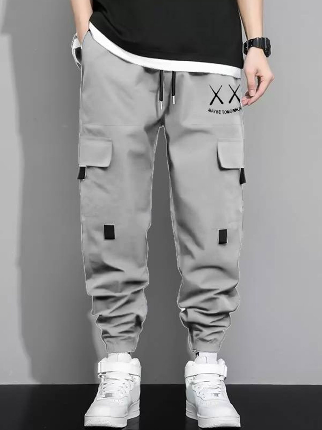 

PLUS 91 Men Mid-Rise Joggers Trousers, Grey