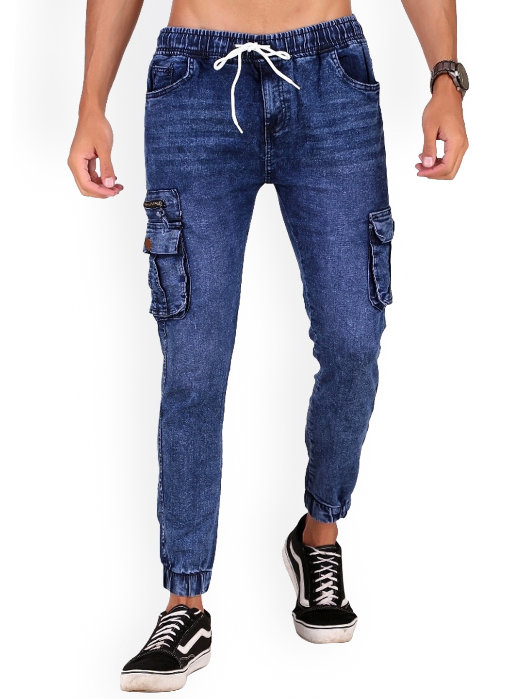 

PLUS 91 Men High-Rise Denim Cargo Jogger, Navy blue