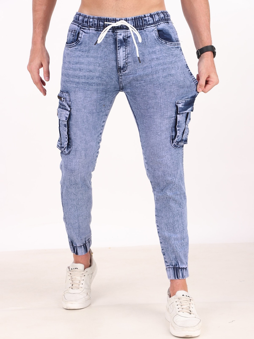 

PLUS 91 Men Mid Rise Joggers Trousers, Blue