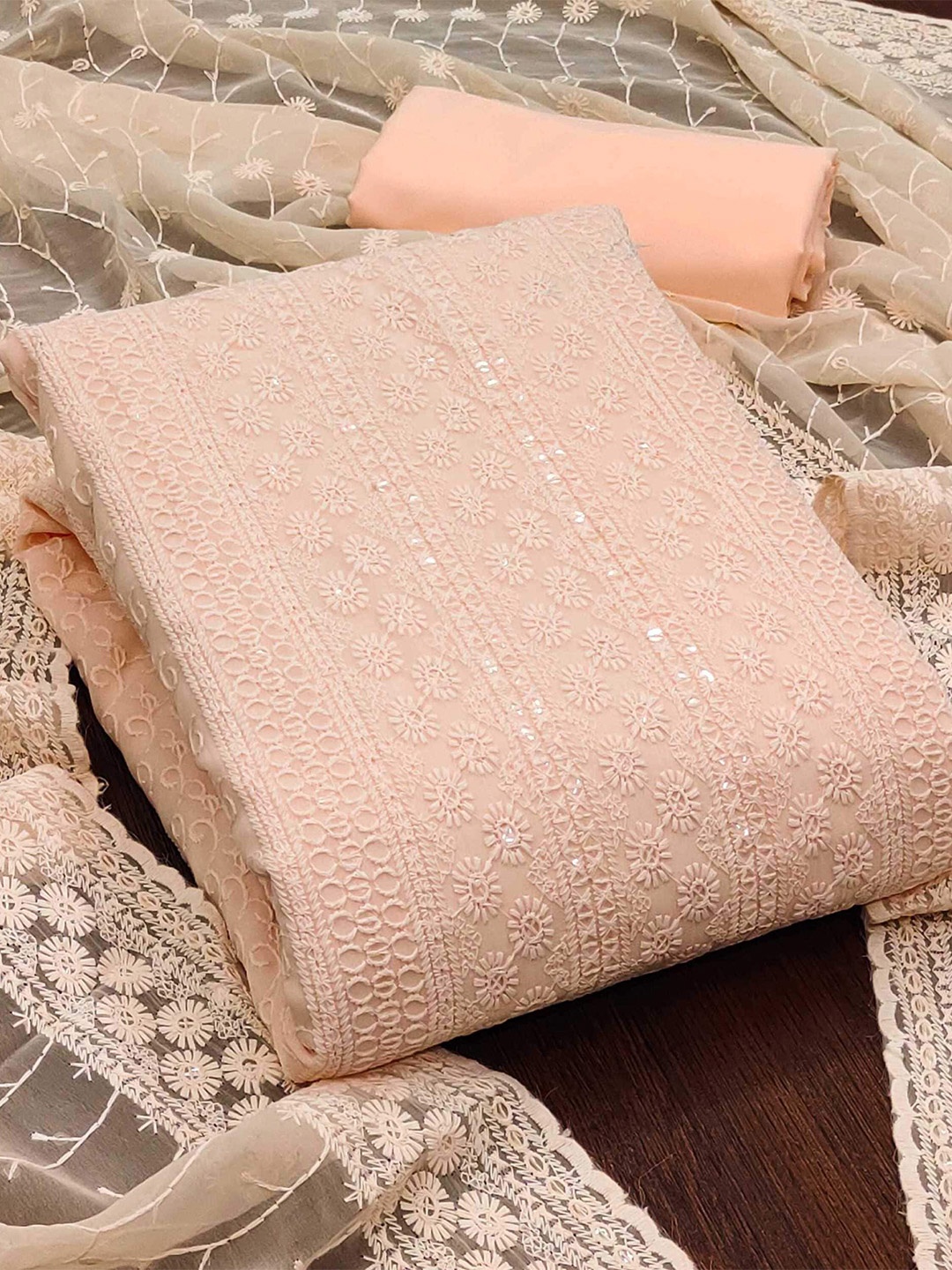 

KALINI Embroidered Unstitched Dress Material, Peach