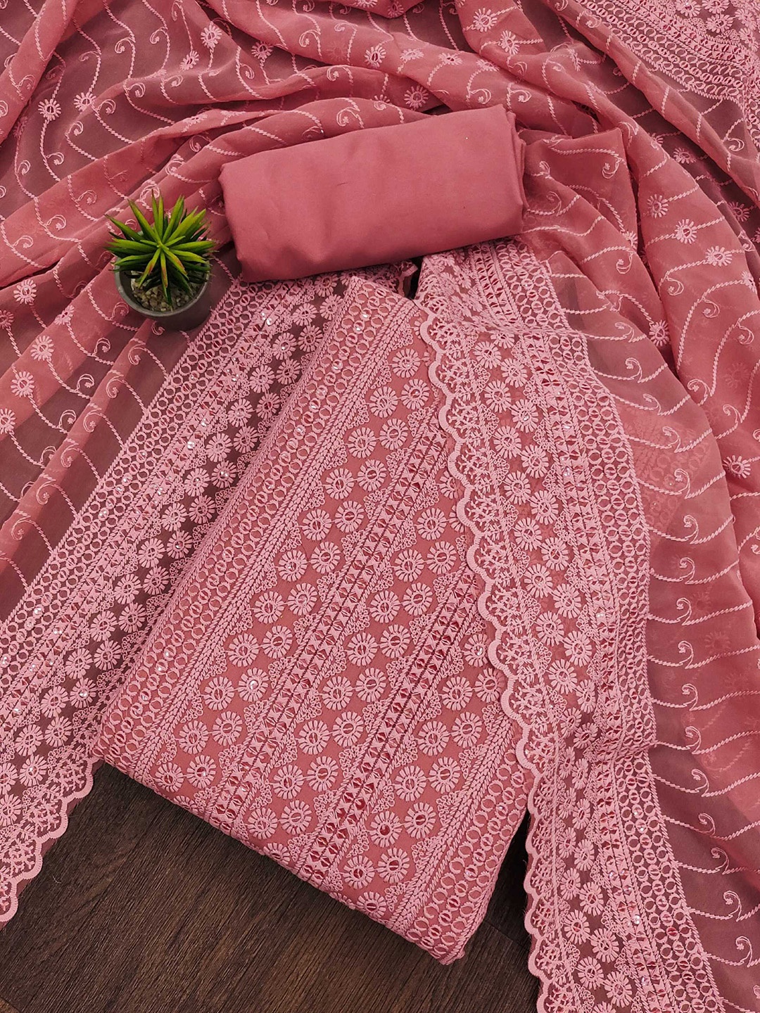 

KALINI Sequin Embroidered Unstitched Dress Material, Pink