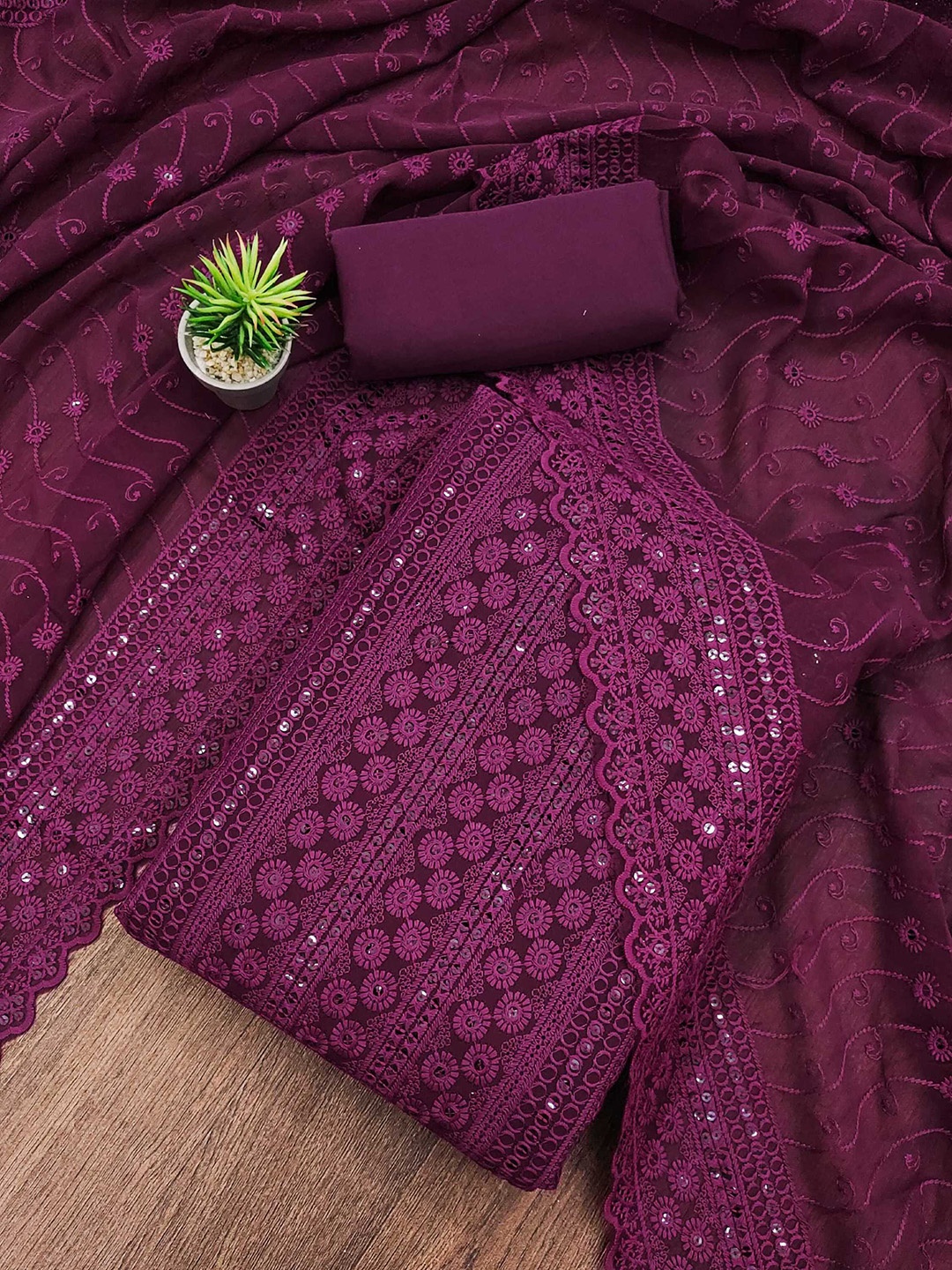 

KALINI Embroidered Sequinned Unstitched Dress Material, Purple